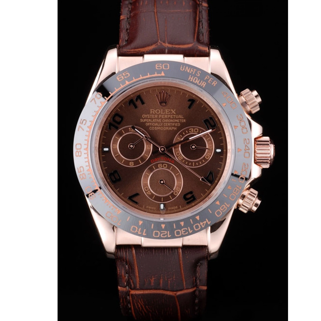 Affordable Case Rolex Brown Strap Dial Daytona Gold Rose Leather Brown 0225