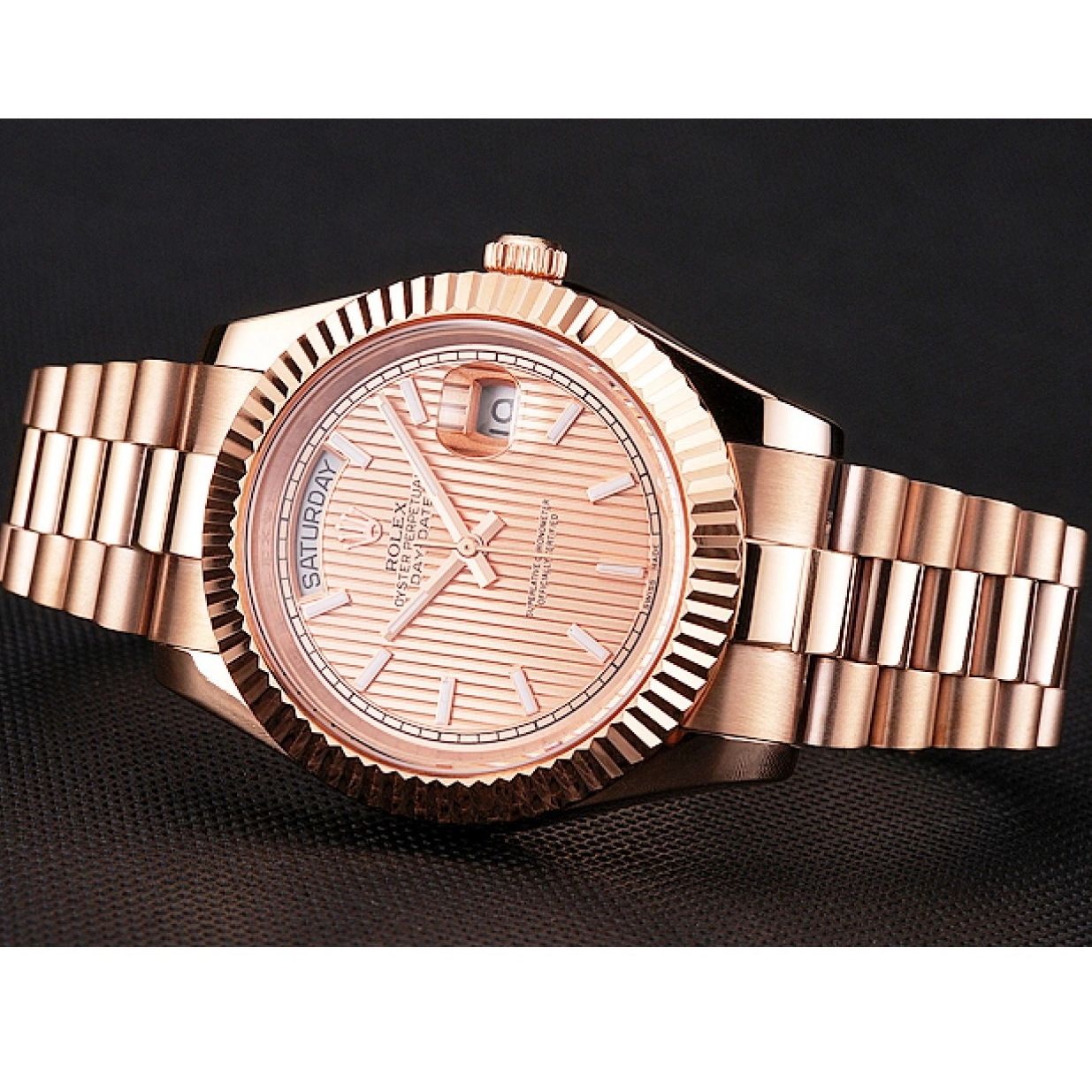 Affordable Swiss And Day Rose Etched Bracelet Rose Date Gold Dial 40 Gold Rolex Case 0208