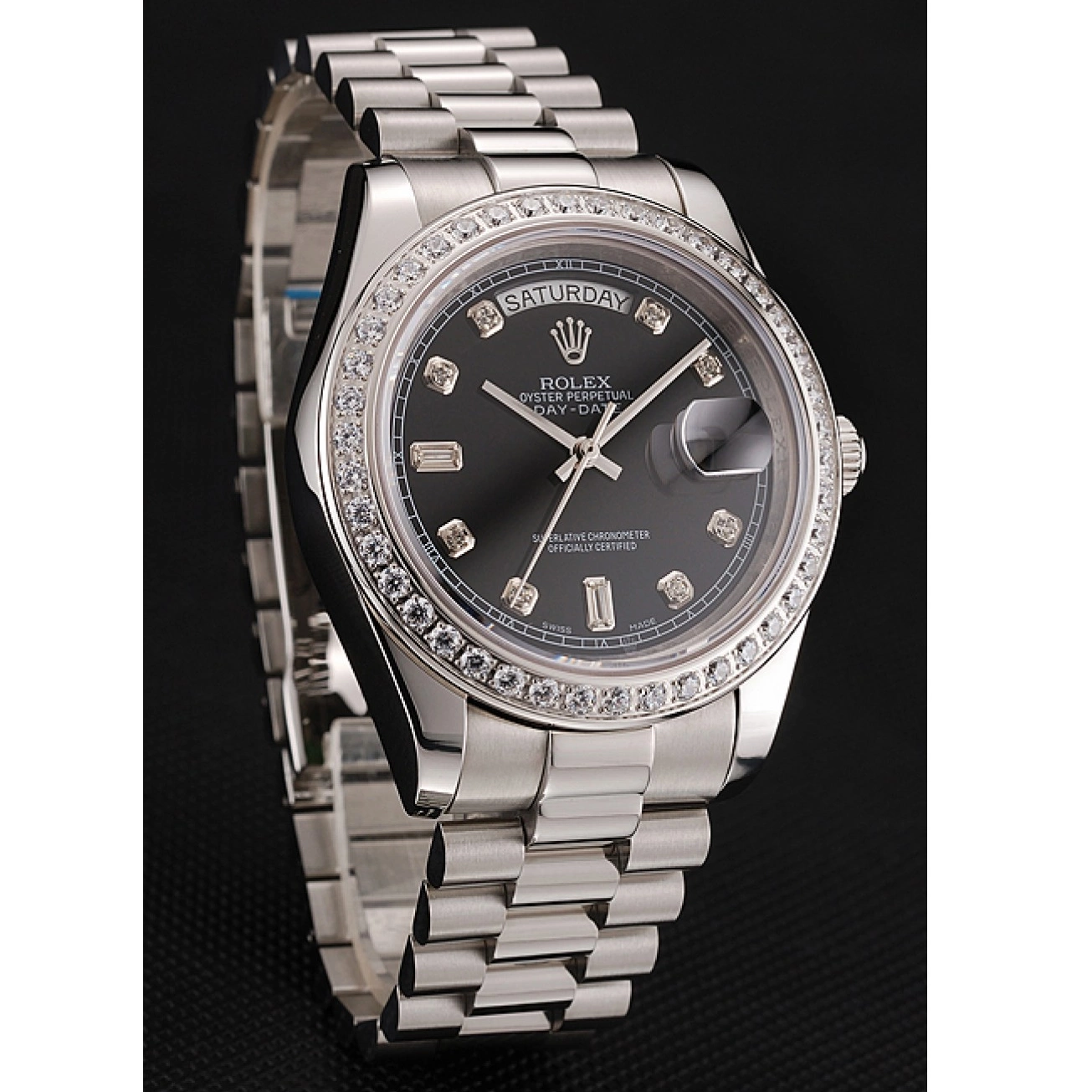 Affordable Diamond Steel Day-Date Diamond Black Case Swiss Stainless Dial Rolex 1453966 Numerals Bracelet 0226