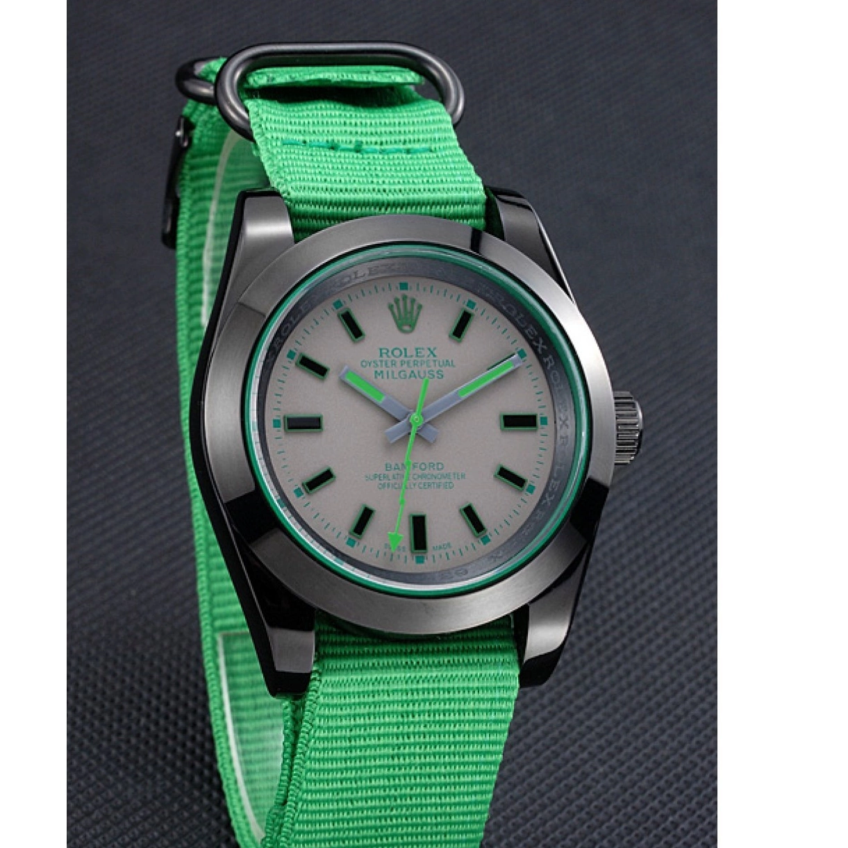 Cheap Rolex Milgauss 622004 Green Nylon Bamford Strap 0219