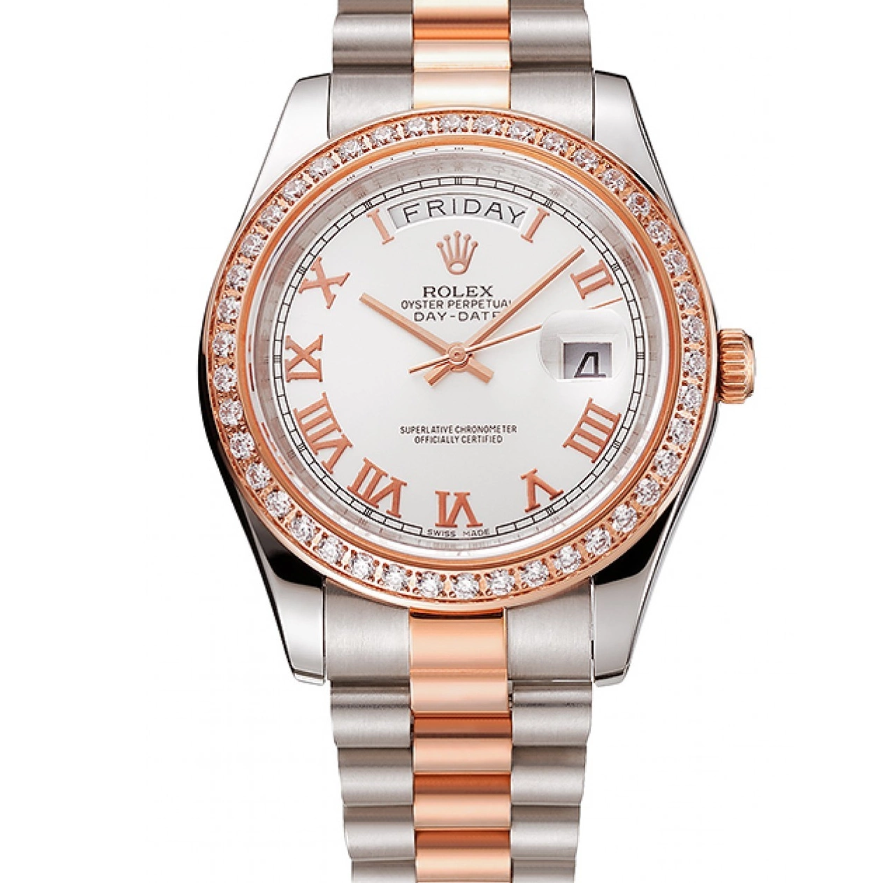 Affordable Diamonds And White Gold Dial Day-Date 1454108 Swiss Bracelet Rose Bezel Steel Rolex Staineless 0228