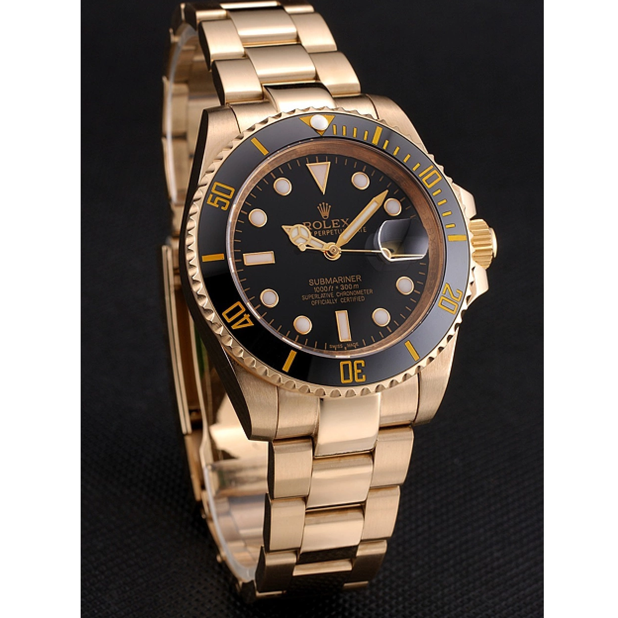 Affordable Swiss Bracelet Gold Rolex Dial Case Bezel Yellow Black Black Submariner And 0223