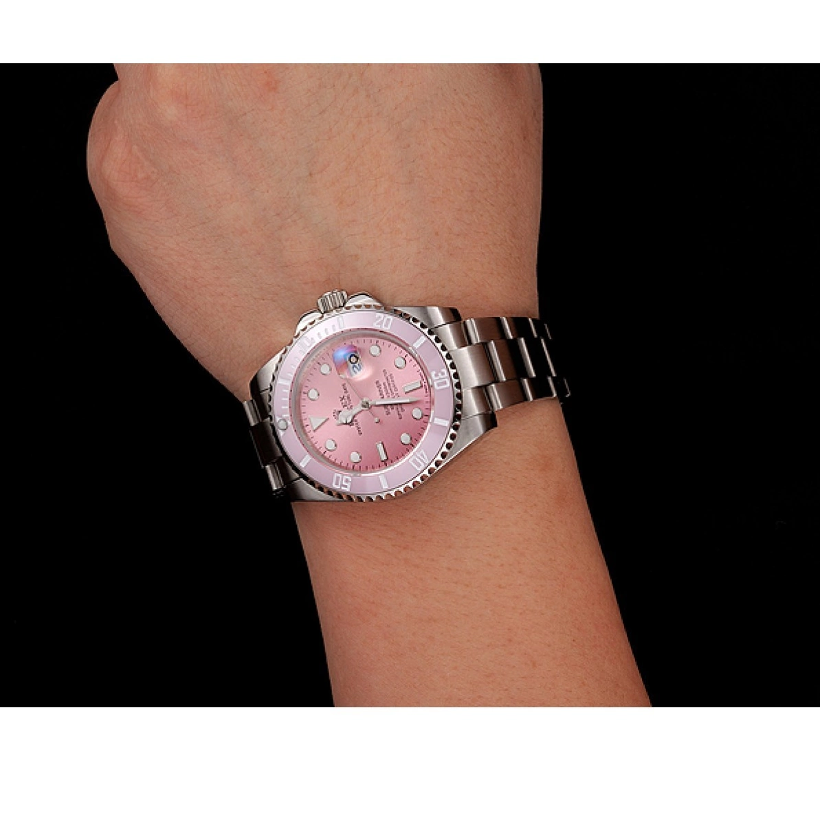 Affordable Dial Submariner Stainless Pink Rolex Steel Bezel Bracelet Pink 1453865 0208