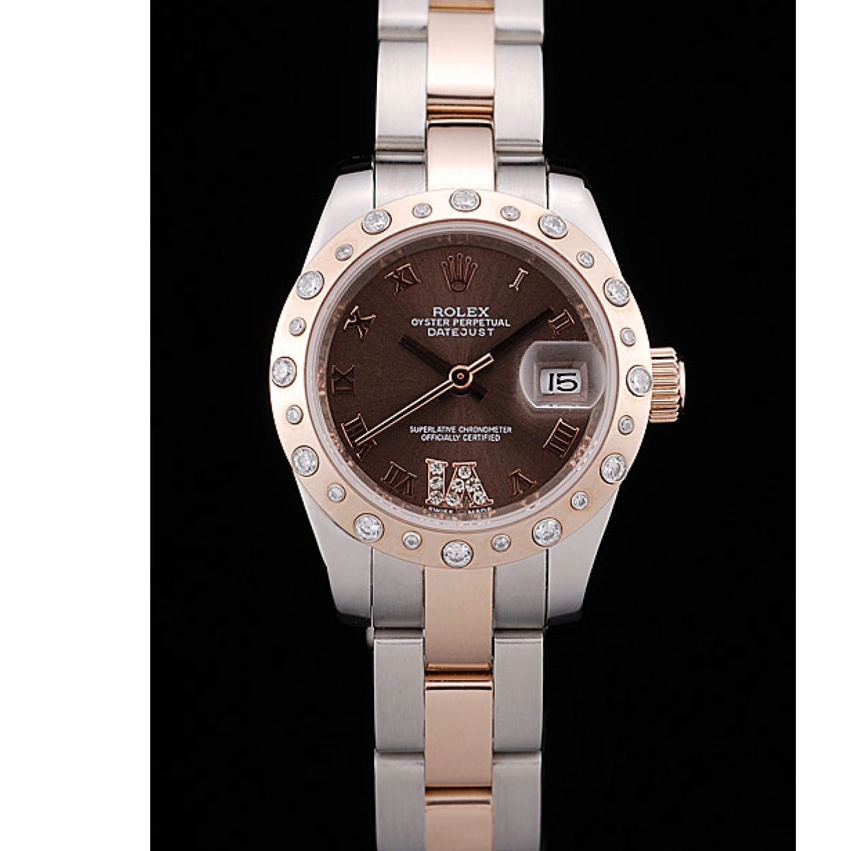 Affordable Diamond Rolex Brown Brushed Stainless Plated Steel Case DateJust Dial 0213