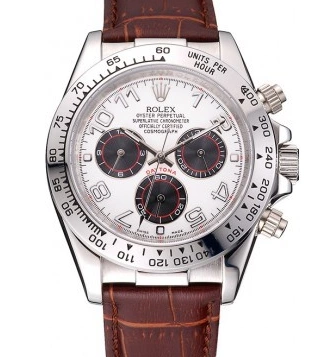 Cheap Stainless Leather Rolex White Case Steel Strap Daytona Brown Dial 0220