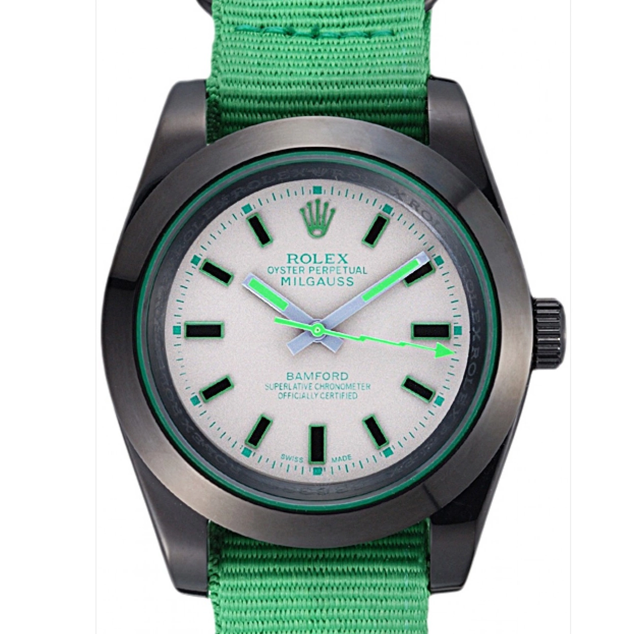 Cheap Rolex Milgauss 622004 Green Nylon Bamford Strap 0219