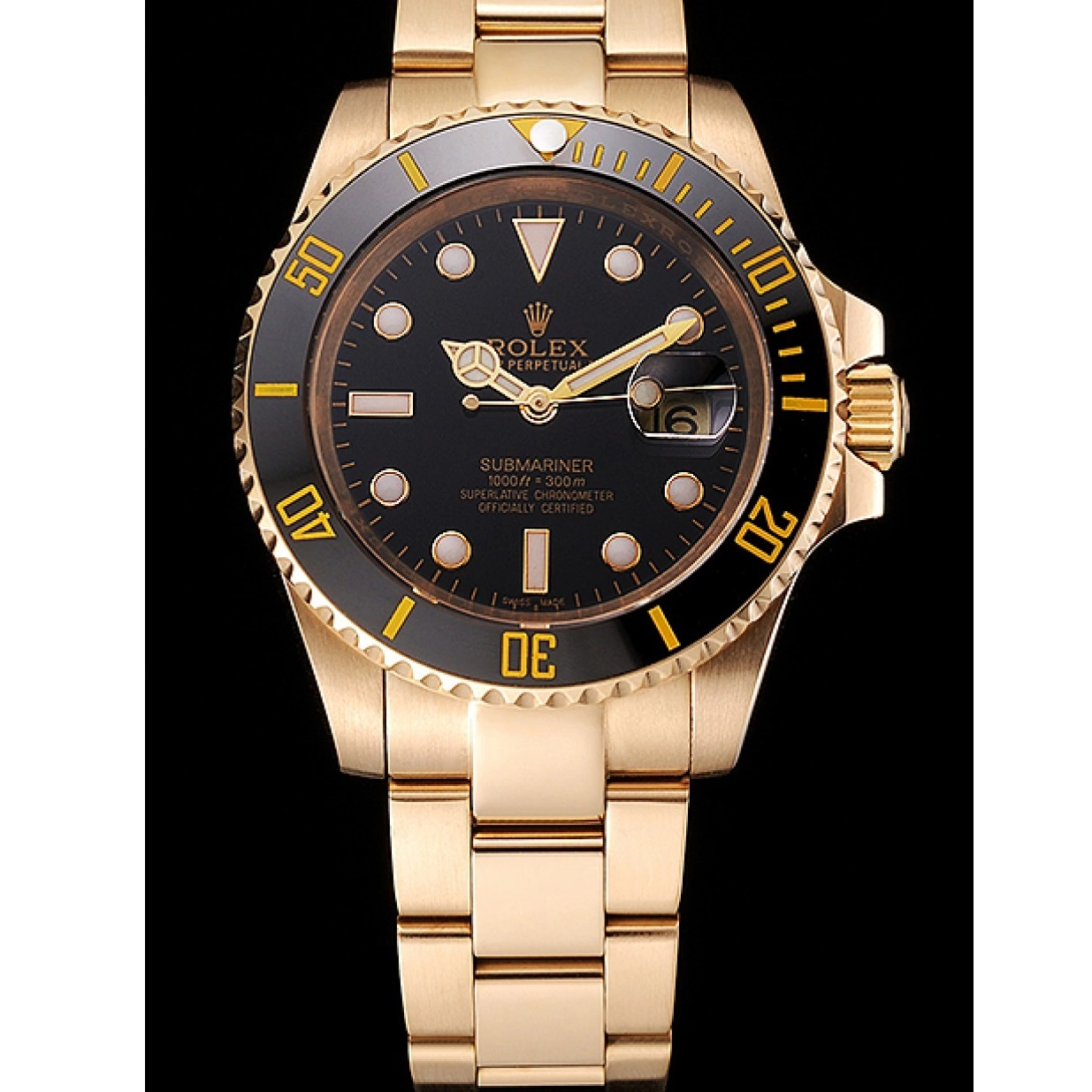 Affordable Swiss Bracelet Gold Rolex Dial Case Bezel Yellow Black Black Submariner And 0223