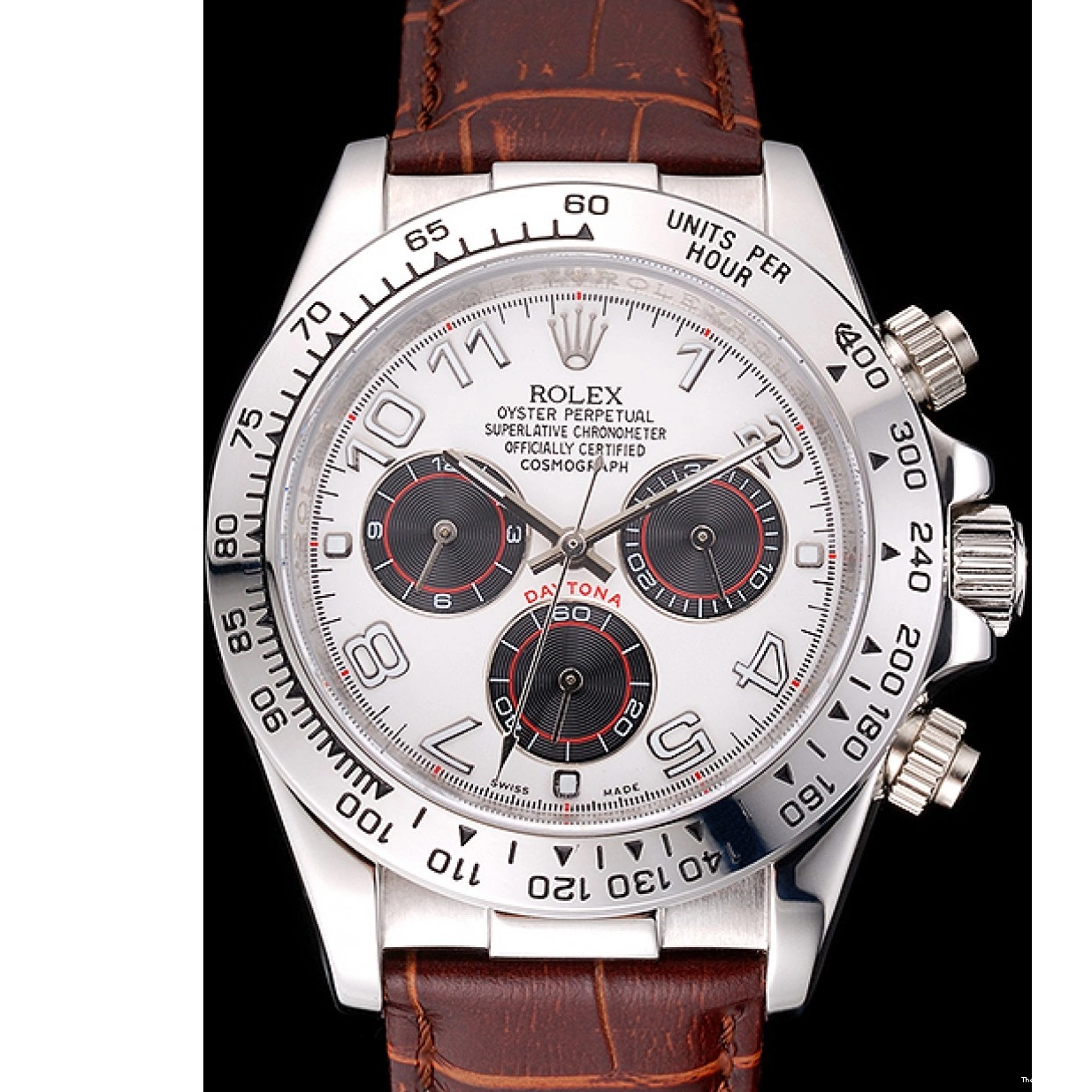 Cheap Leather Brown Dial White Strap Case Stainless Daytona Steel Rolex 0214