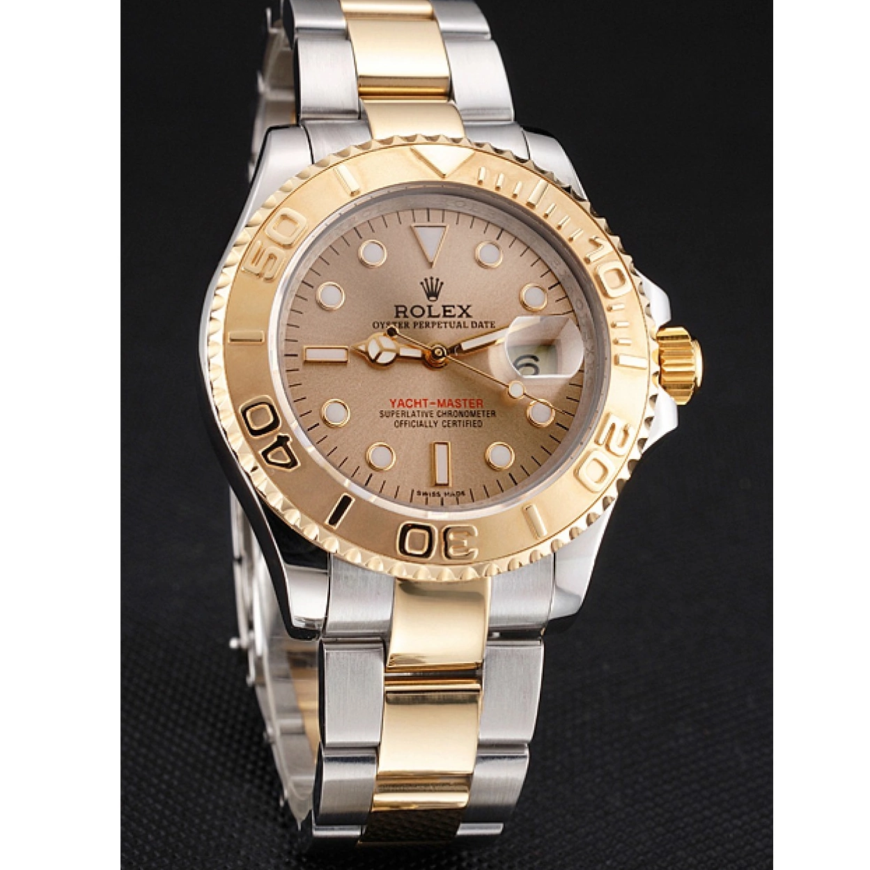 Affordable Bezel Steel Champagne Tone Stainless Bracelet Gold Yacht-Master Swiss Rolex Case Two Dial 0216