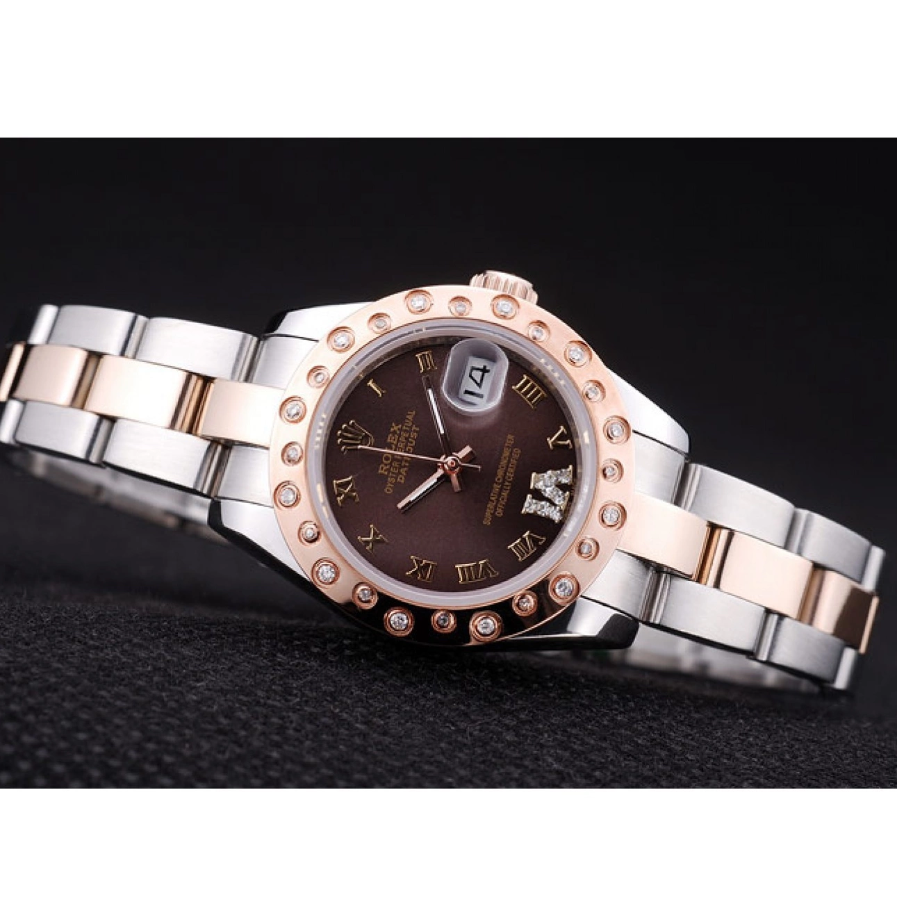 Affordable Diamonds Bezel Gold 7475 Rose Rolex Polished Datejust Brown Dial 0216