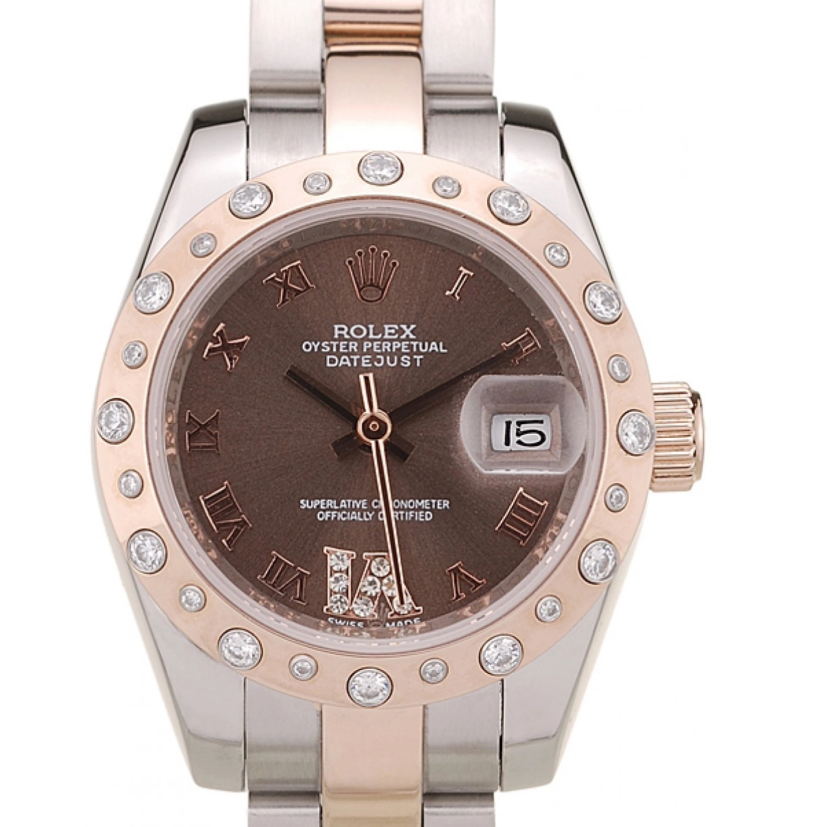 Affordable Diamond Rolex Brown Brushed Stainless Plated Steel Case DateJust Dial 0213