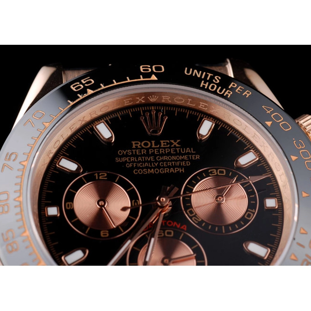 Affordable Black Daytona Rolex Strap Case Dial Leather Rose Black Gold 0212