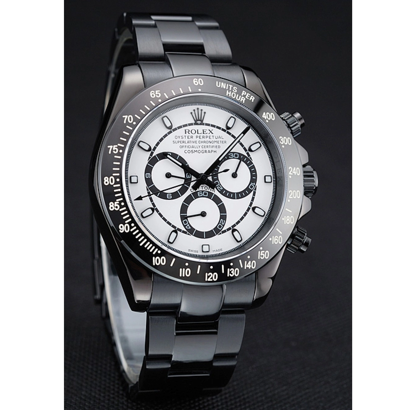 Affordable Black Rolex Steel 1454249 Case Dial And Daytona Cosmograph Stainless And Black Bracelet White 0215