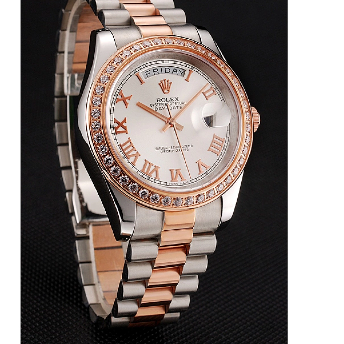 Affordable Diamonds And White Gold Dial Day-Date 1454108 Swiss Bracelet Rose Bezel Steel Rolex Staineless 0228