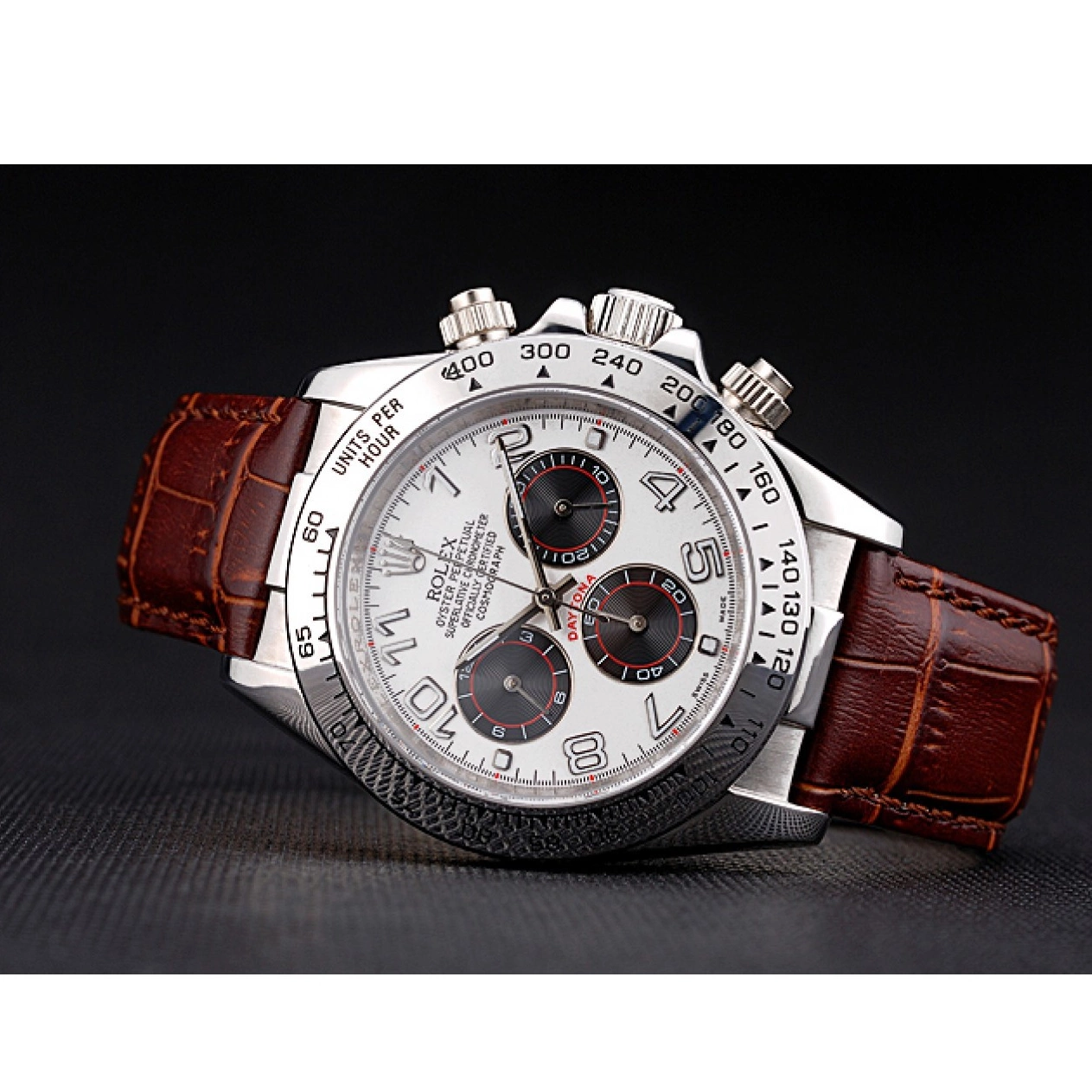 Cheap Stainless Leather Rolex White Case Steel Strap Daytona Brown Dial 0220