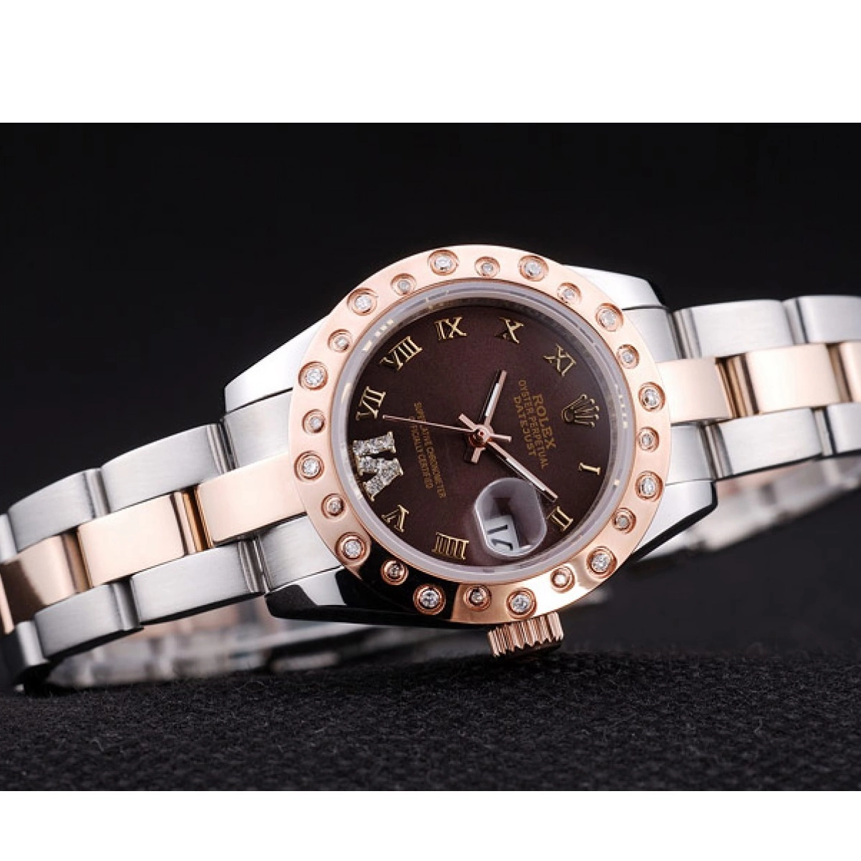 Affordable Diamonds Bezel Gold 7475 Rose Rolex Polished Datejust Brown Dial 0216