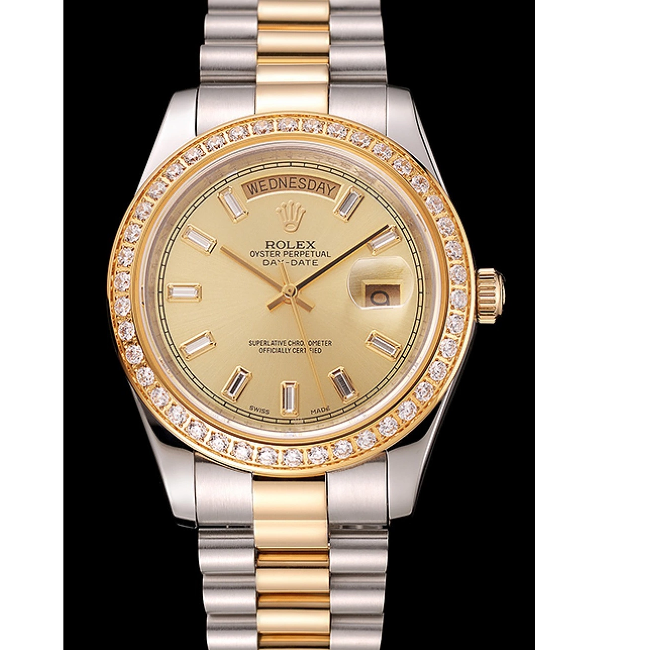 Cheap Bezel Day-Date Two 1454103 Diamond Swiss Bracelet Tone Rolex Champagne Dial 0218