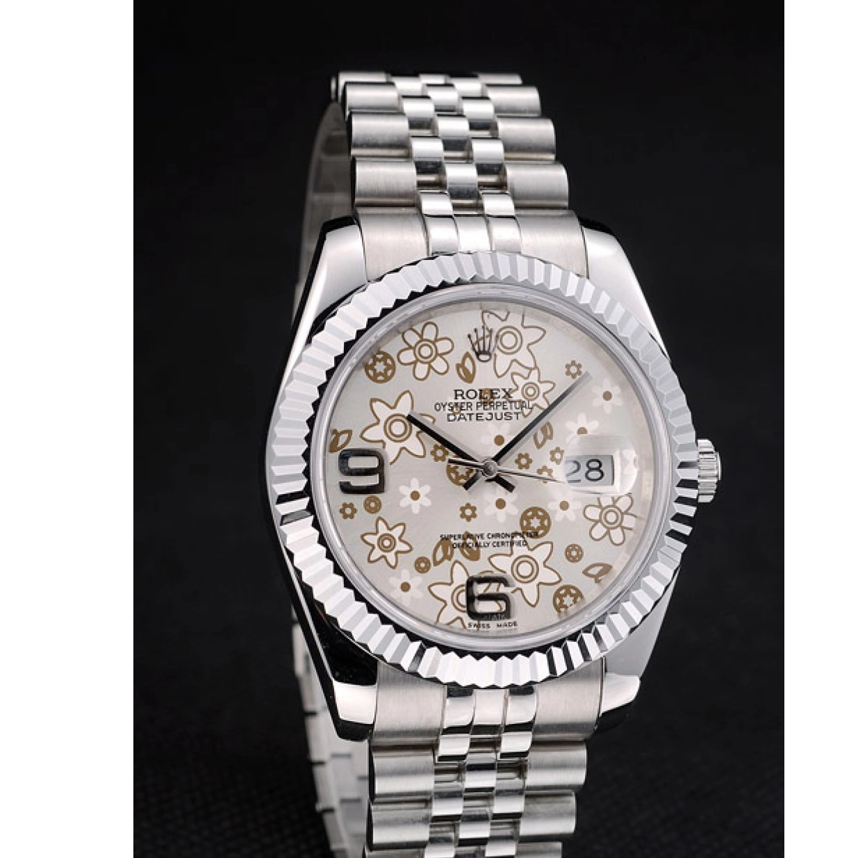 Affordable Silver Dial Rolex DateJust Ribbed 41983 Flower Steel Stainless Bezel 0214