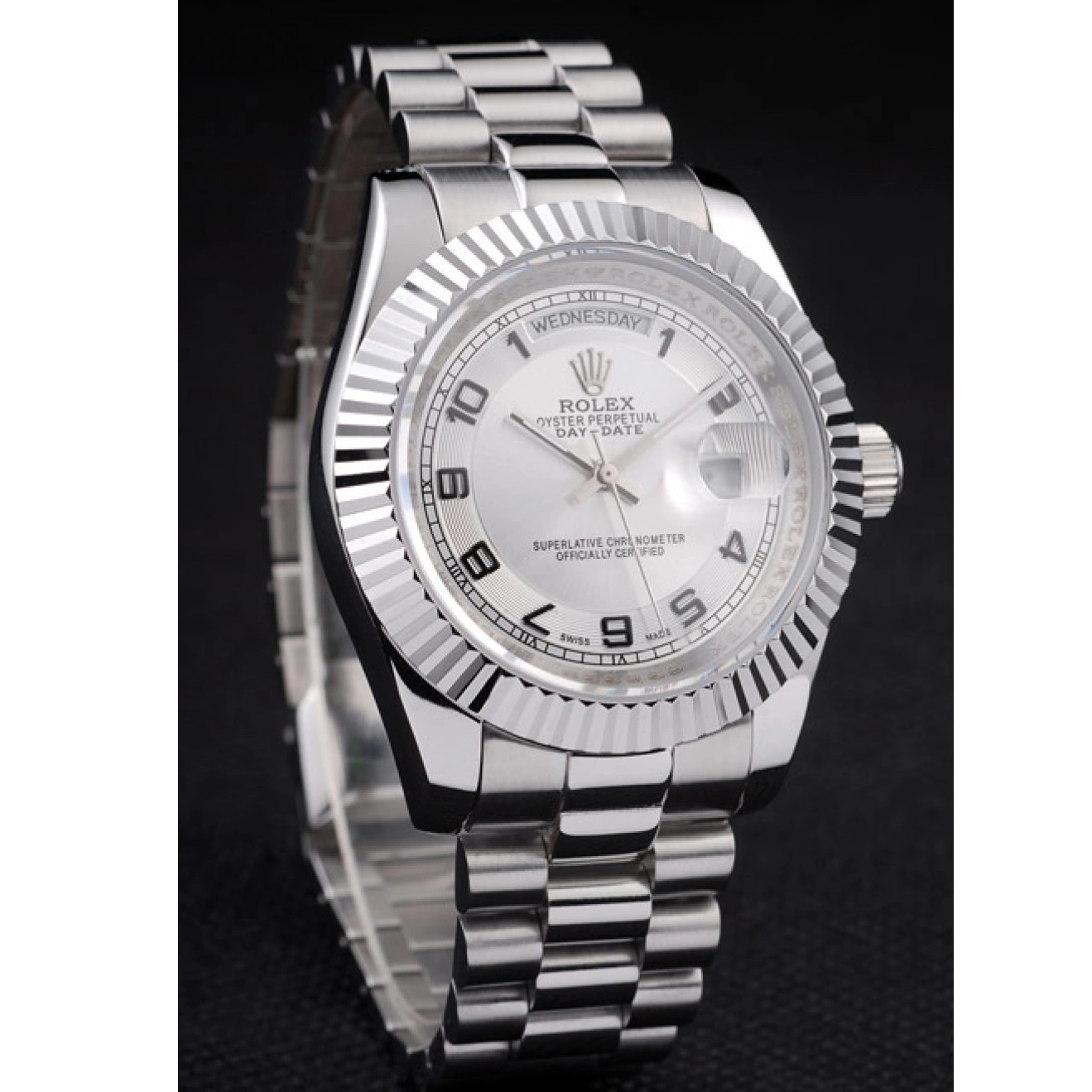 Cheap Stainless White Polished Day-Date Steel Dial Rolex 0214