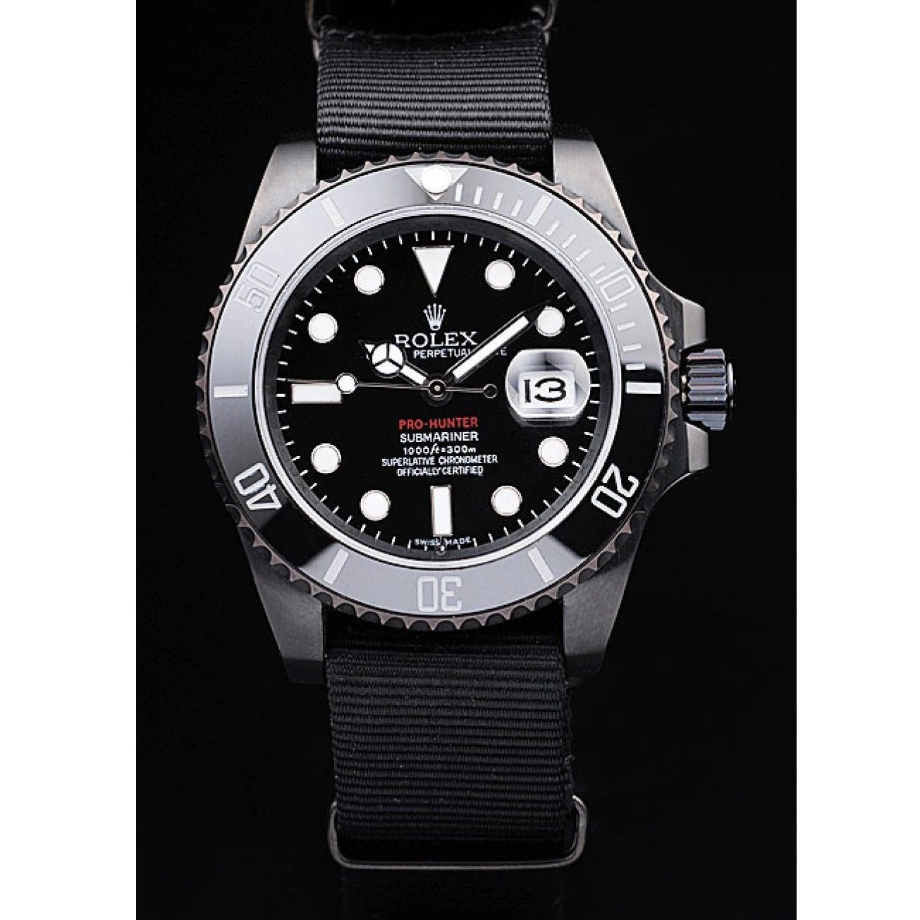 Affordable Black Swiss Black Rolex Submariner Dial Strap Fabric Pro-Hunter 0218