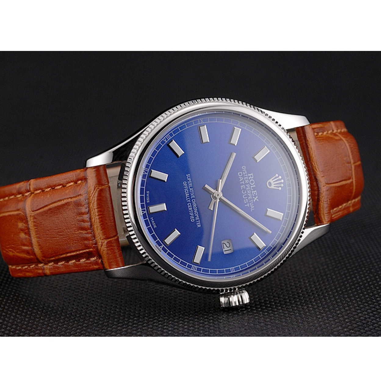 Cheap Strap Stainless Swiss Case Light Dial Steel Rolex Leather Blue Datejust Brown 0211