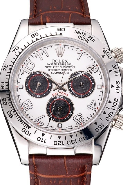 Cheap Stainless Leather Rolex White Case Steel Strap Daytona Brown Dial 0220