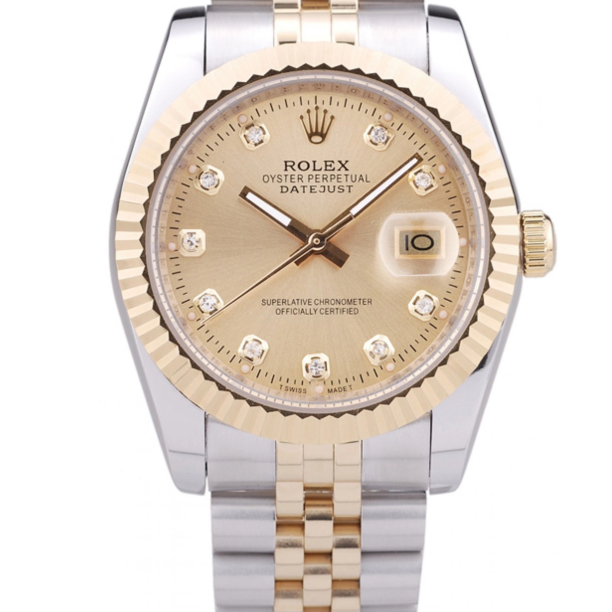 Affordable Bezel Diamonds Dial Gold Datejust 7452 Ribbed Rolex 0208