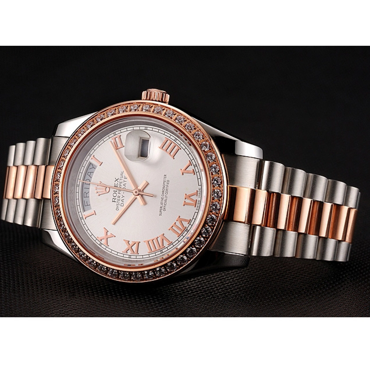 Affordable Diamonds And White Gold Dial Day-Date 1454108 Swiss Bracelet Rose Bezel Steel Rolex Staineless 0228