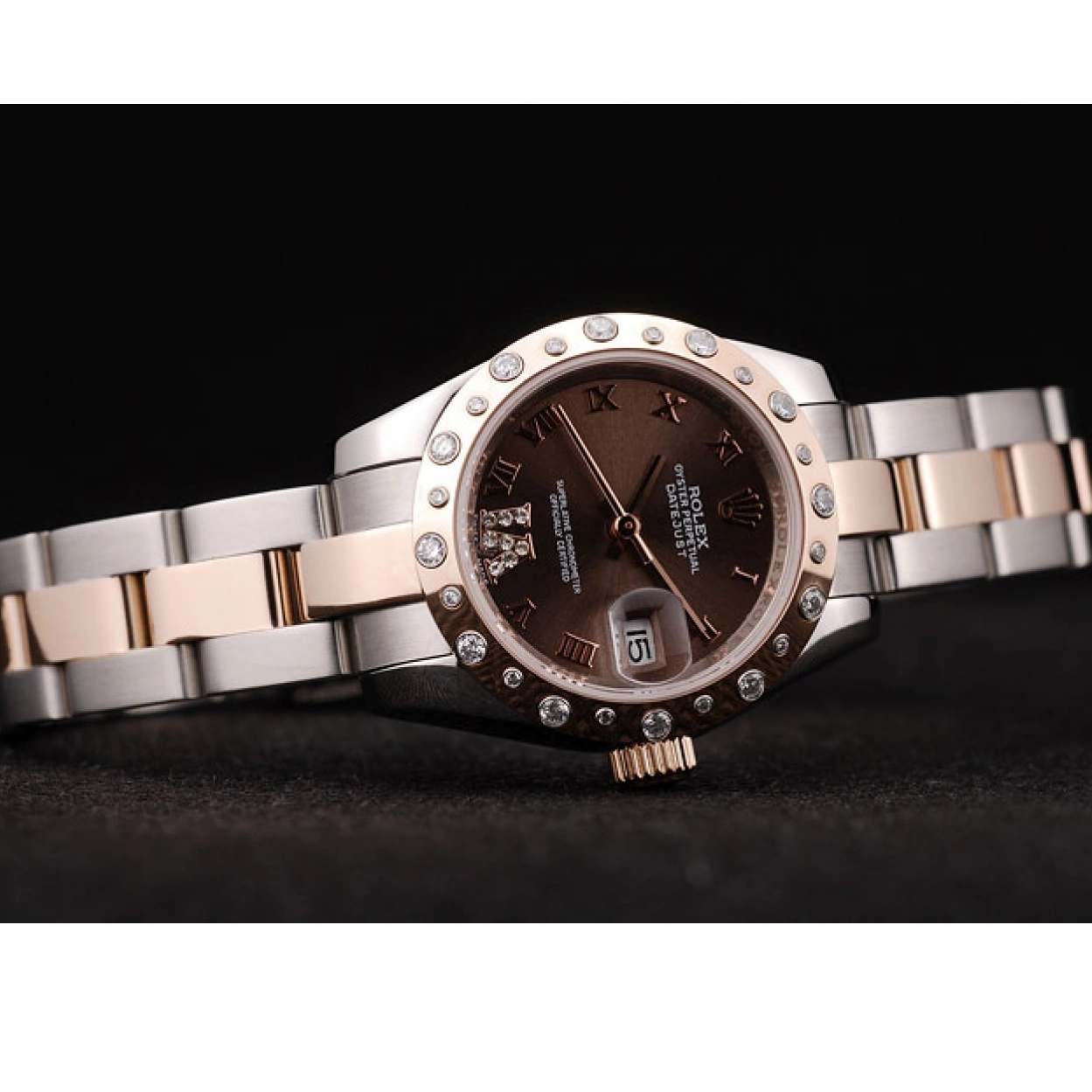 Affordable Diamond Rolex Brown Brushed Stainless Plated Steel Case DateJust Dial 0213