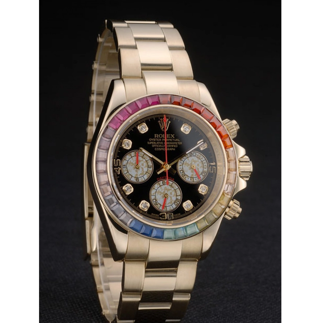 Affordable Crystals Strap Dial Rainbow Rolex Black Bezel Cosmograph Daytona 80251 Gold Rose 0213