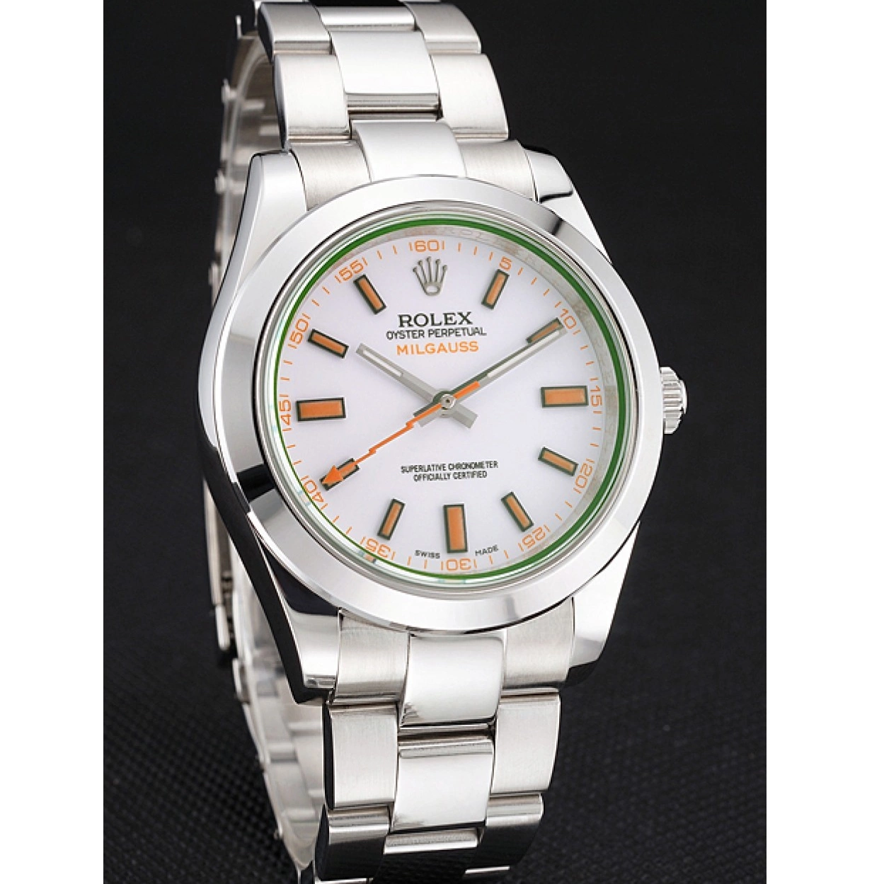 Affordable Markings Milgauss Rolex Stainless Bracelet Dial White Orange Steel Swiss Case And 0211