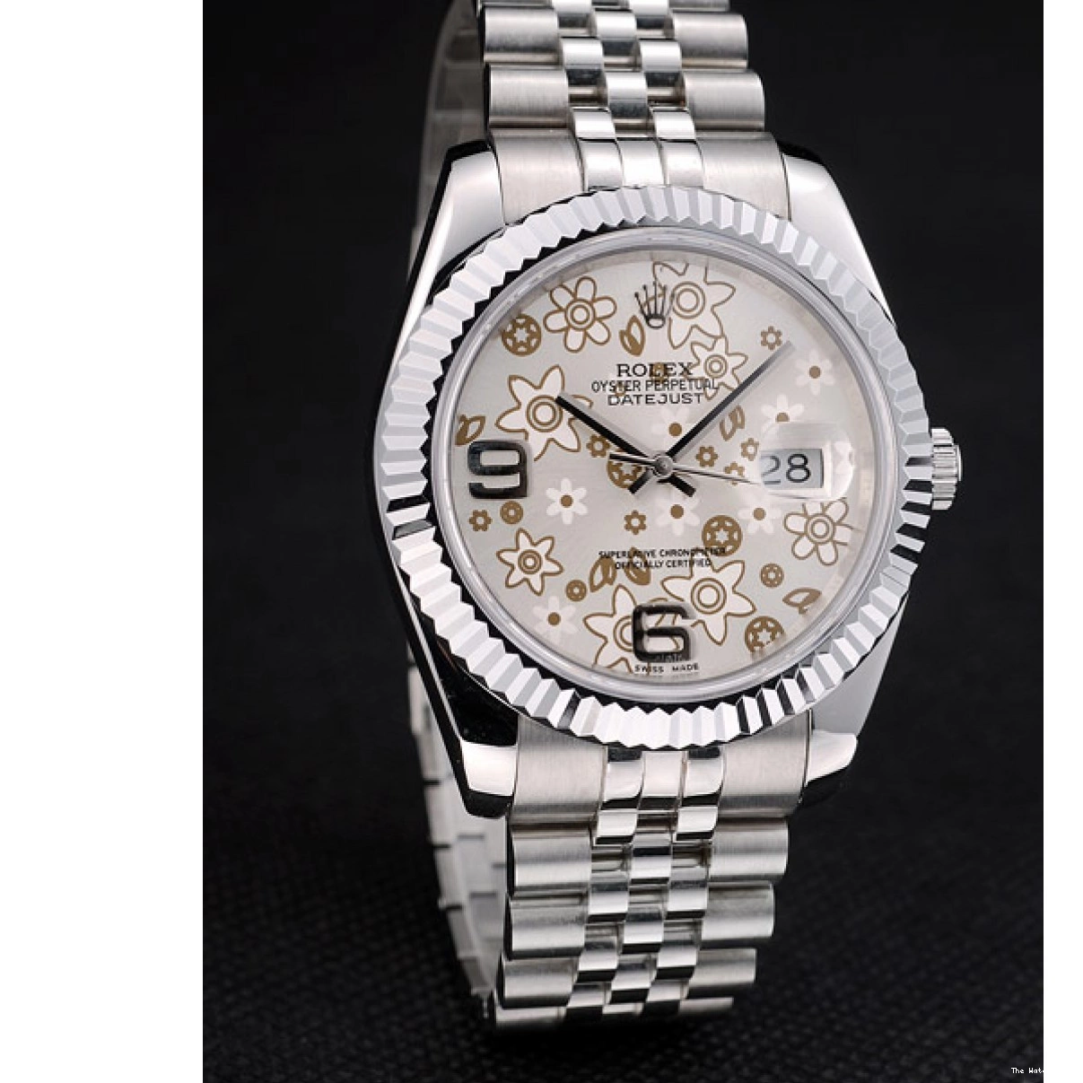 Affordable Rolex Steel Bezel Stainless Swiss Silver Dial Flower 42001 Ribbed DateJust 0223