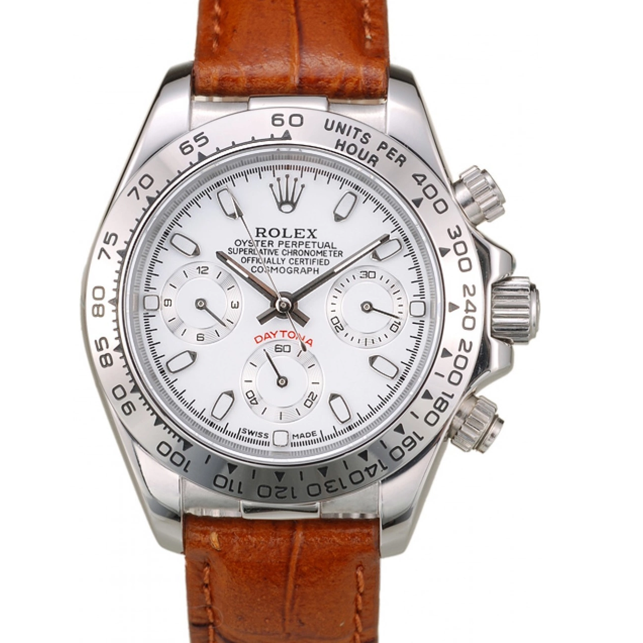 Cheap Stainless White Tachymeter Rolex Dial Steel Leather Lady Daytona Case Brown Strap 0228