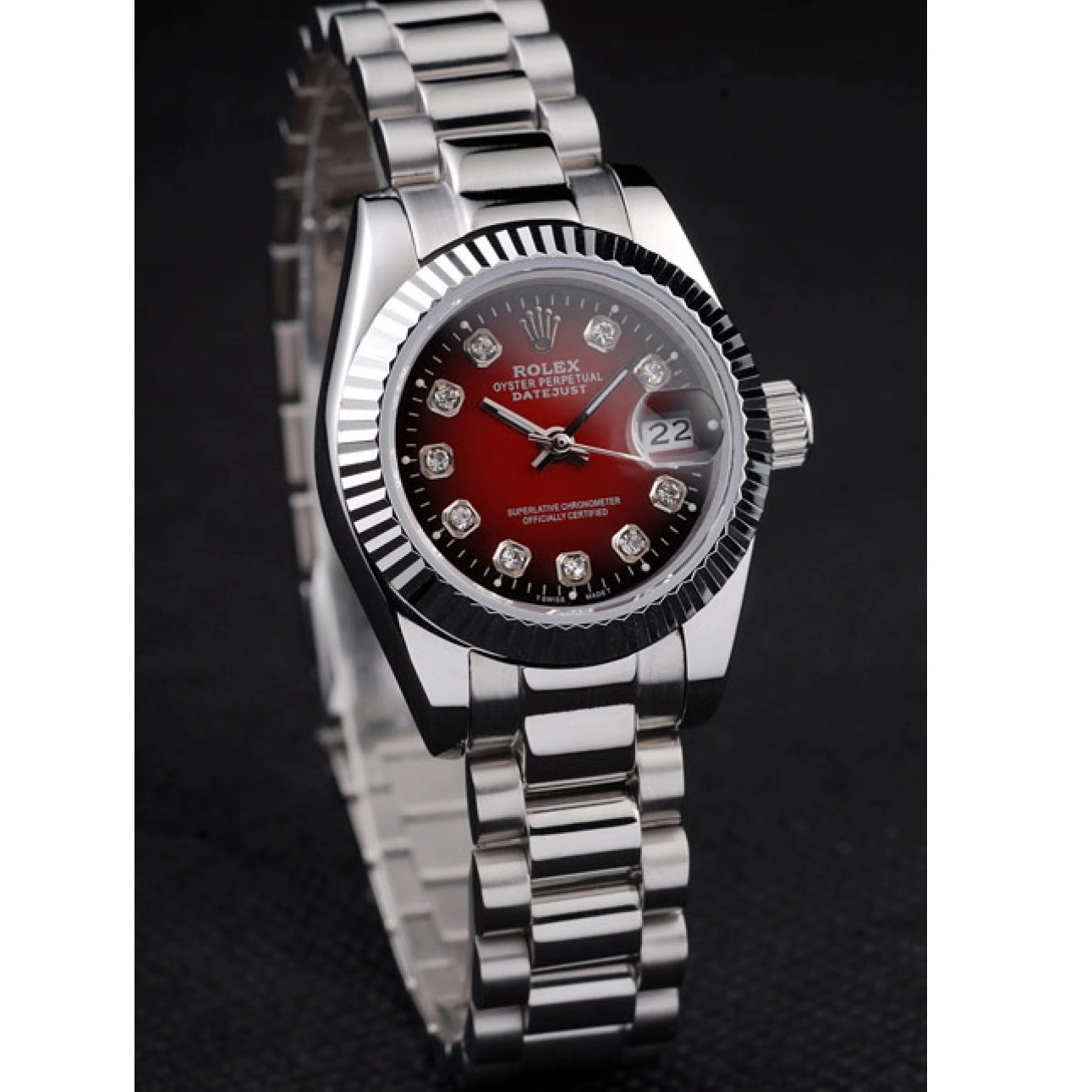 Cheap Steel Dial Polished Stainless Rolex Tone Datejust Two Red 0215