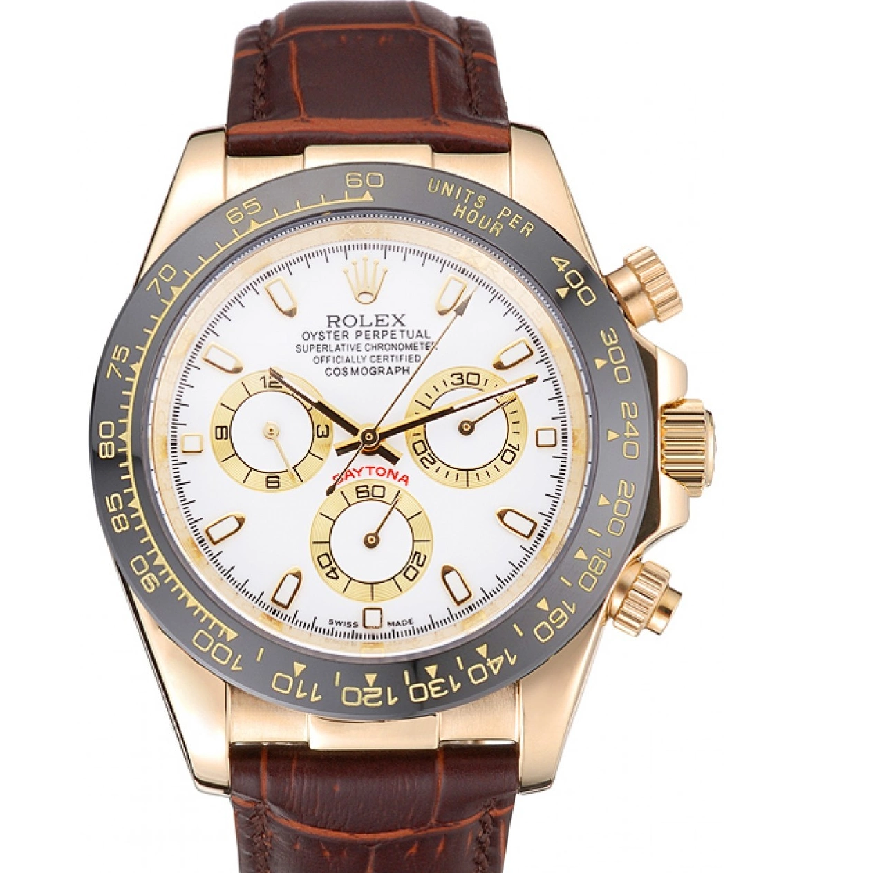 Affordable Brown Cosmograph Bracelet 622633 Rolex Daytona Leather Case White Dial Gold 0222