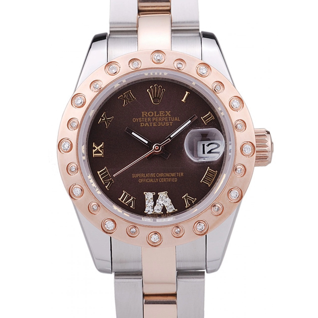 Affordable Diamonds Bezel Gold 7475 Rose Rolex Polished Datejust Brown Dial 0216