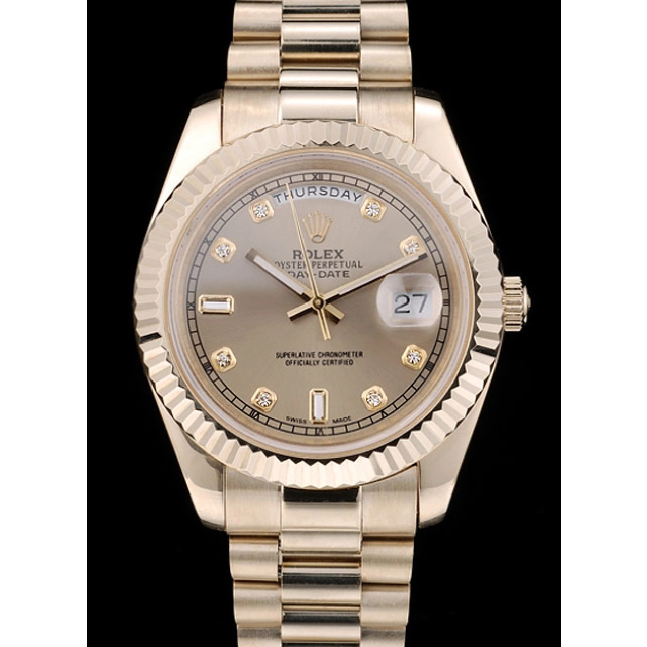 Cheap DayDate Gold Gold Dial 41997 Steel Rolex Ribbed Swiss Stainless Bezel 0217