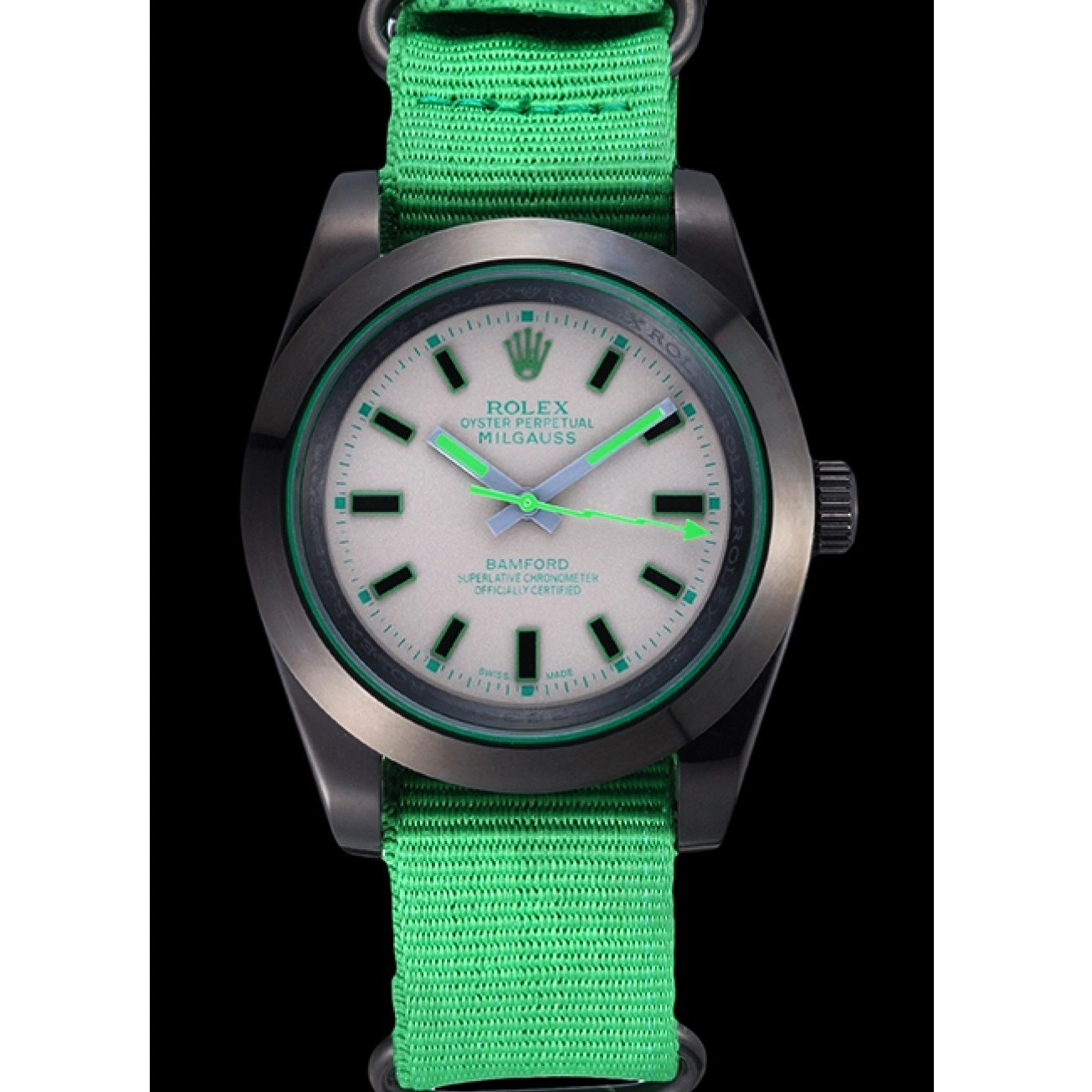 Cheap Rolex Milgauss 622004 Green Nylon Bamford Strap 0219