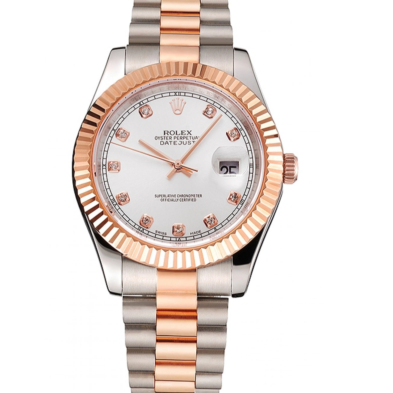 Cheap Gold Bezel Dial Bracelet Rose Tone White Stainless Datejust Case Swiss Two Steel Rolex 0218