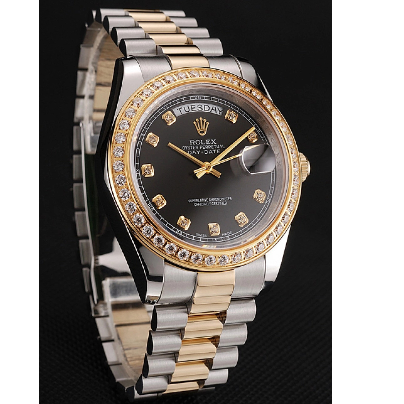 Affordable Black Gold Bracelet Day-Date 1453975 Diamond Two Swiss Tone Steel Rolex Stainless Case Dial 0220