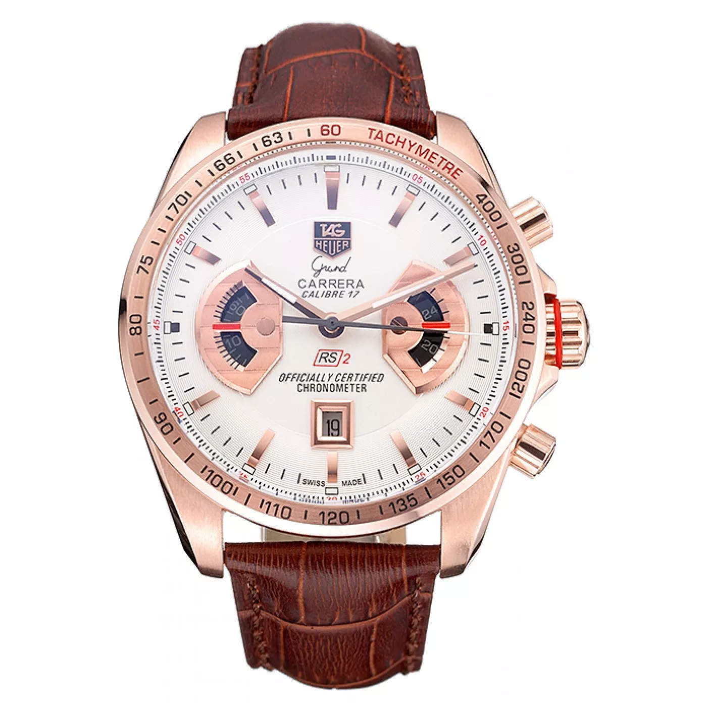 Affordable Tag Heuer Carrera Rose Gold Case White Dial Brown Leather Strap 98245 0203