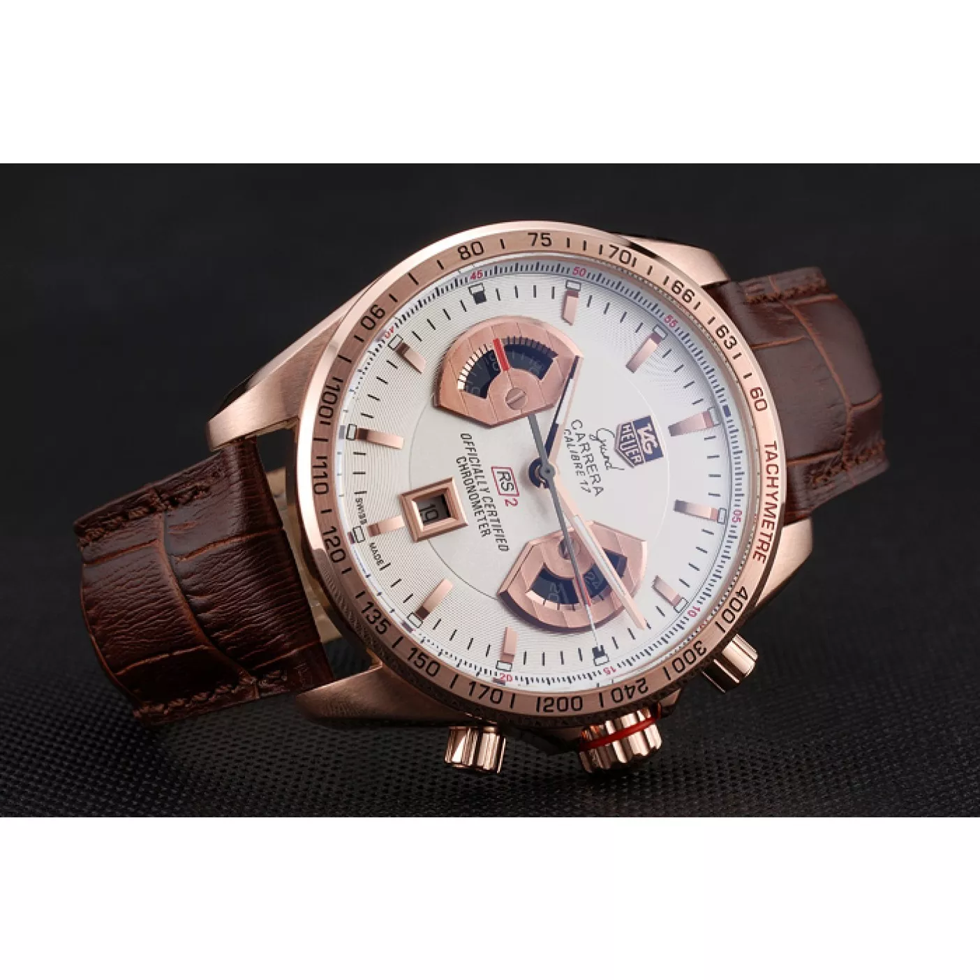 Affordable Tag Heuer Carrera Rose Gold Case White Dial Brown Leather Strap 98245 0203