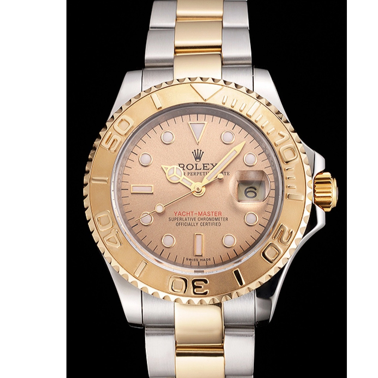 Affordable Bezel Steel Champagne Tone Stainless Bracelet Gold Yacht-Master Swiss Rolex Case Two Dial 0216