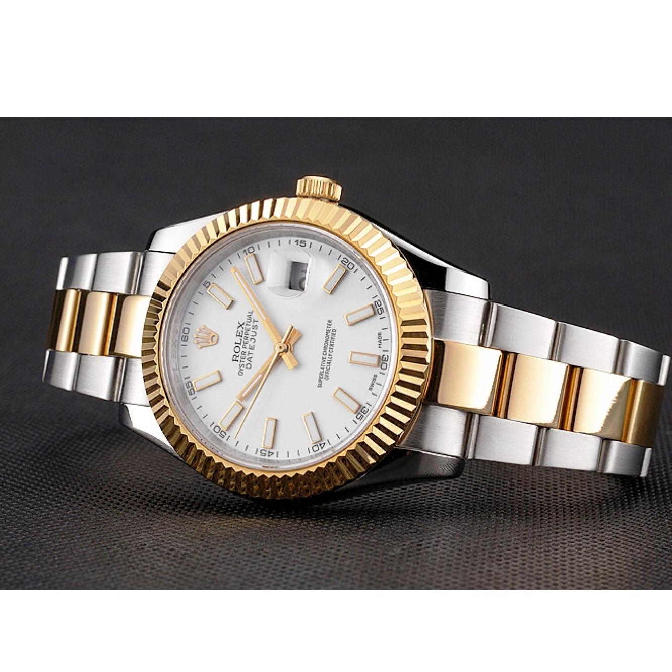 Affordable Gold Rolex Datejust Bracelet Dial Tone Stainless Swiss White Steel Case Two 0218