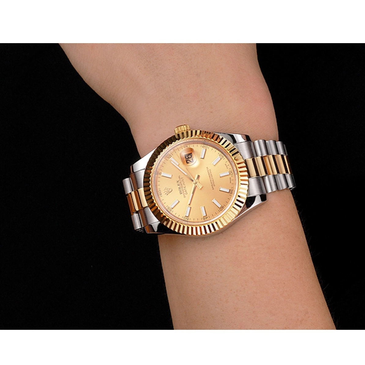 Cheap Gold Case Gold Rolex Stainless Steel Bracelet Swiss Datejust Dial Two Tone Bezel 0226