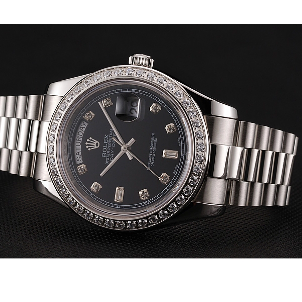 Affordable Diamond Steel Day-Date Diamond Black Case Swiss Stainless Dial Rolex 1453966 Numerals Bracelet 0226