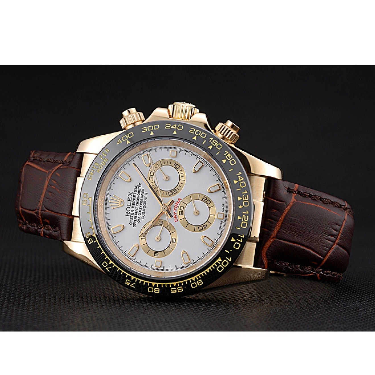 Cheap Gold Daytona Leather Cosmograph 622633 Case White Brown Rolex Dial Bracelet 0217