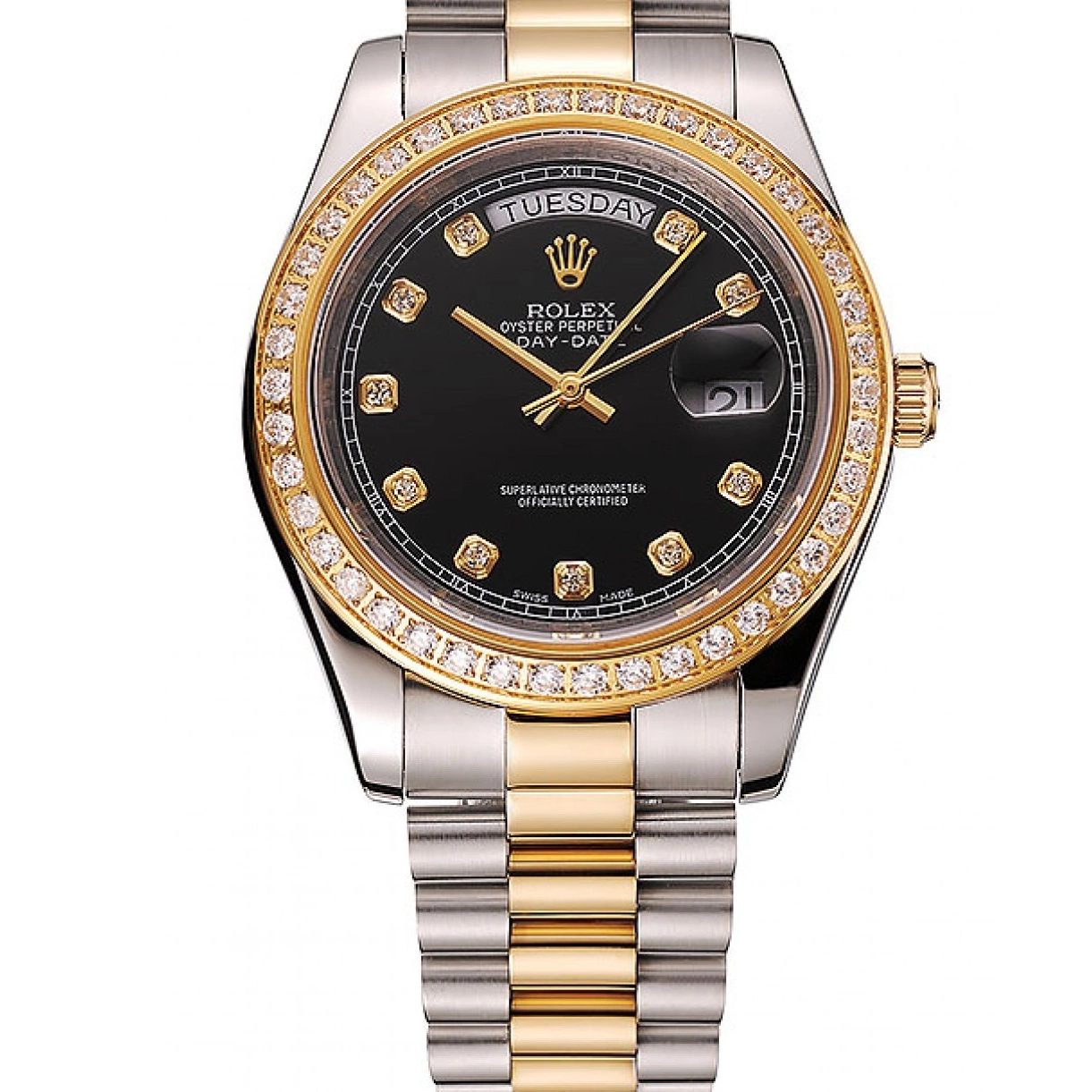 Affordable Black Gold Bracelet Day-Date 1453975 Diamond Two Swiss Tone Steel Rolex Stainless Case Dial 0220