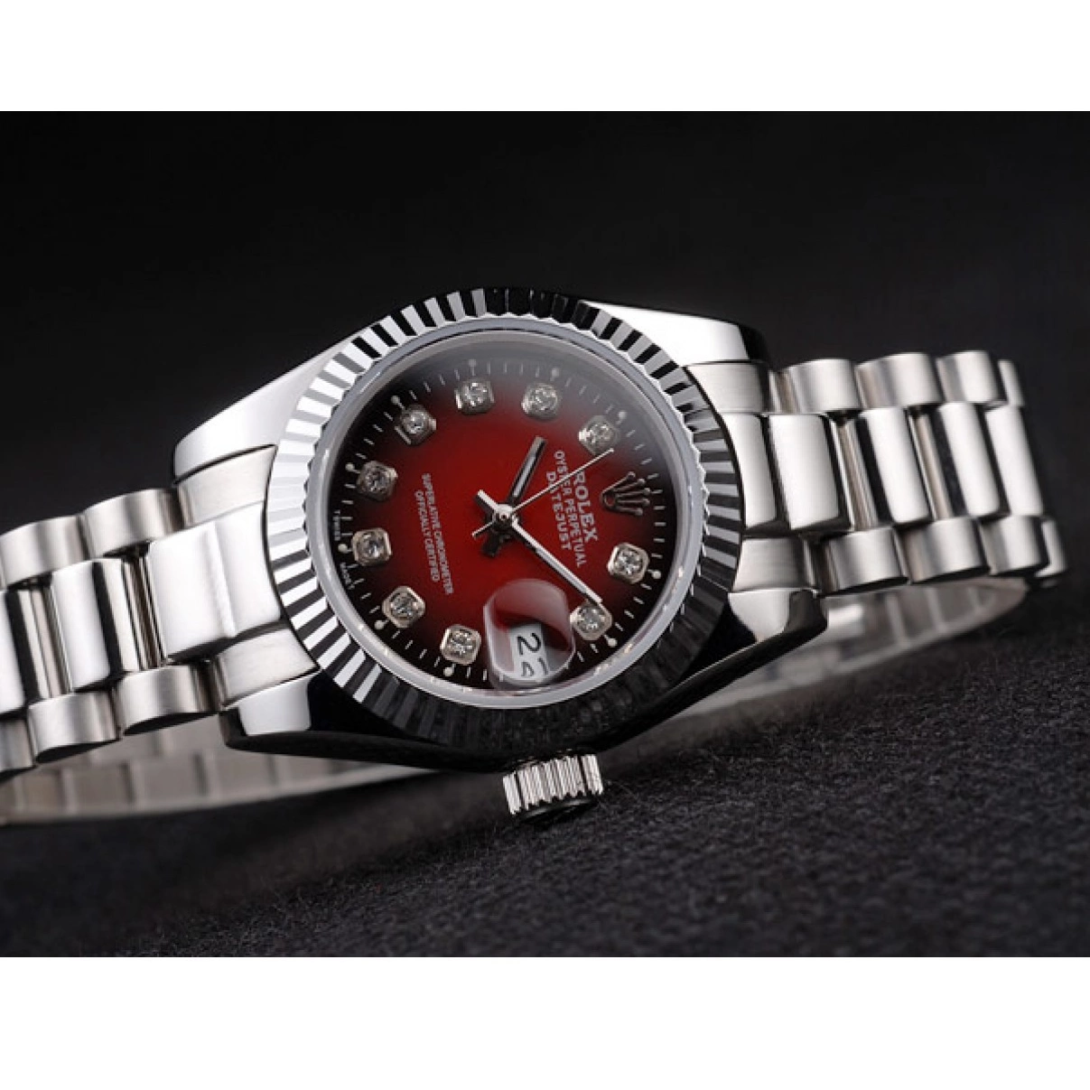 Cheap Steel Dial Polished Stainless Rolex Tone Datejust Two Red 0215