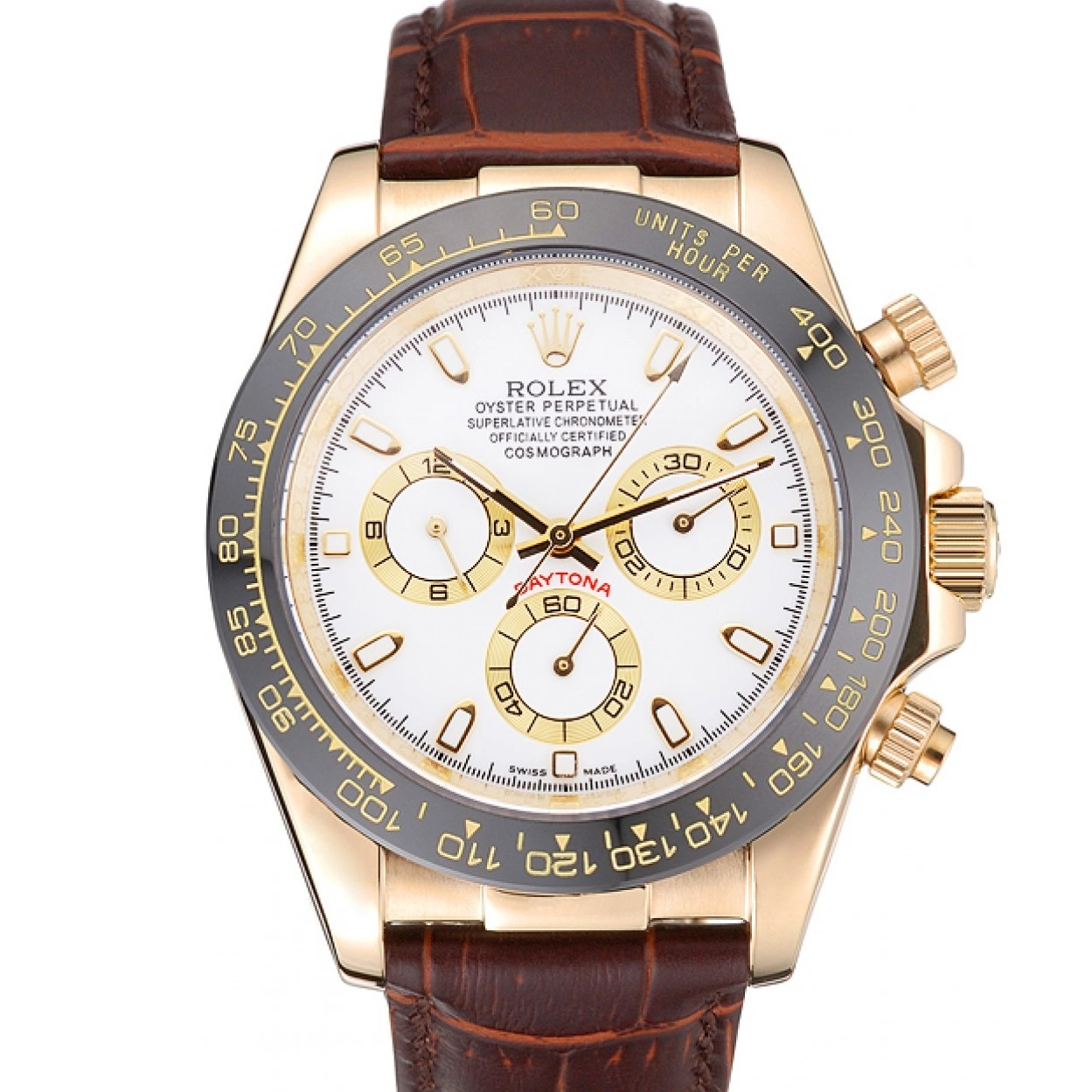 Cheap Gold Daytona Leather Cosmograph 622633 Case White Brown Rolex Dial Bracelet 0217